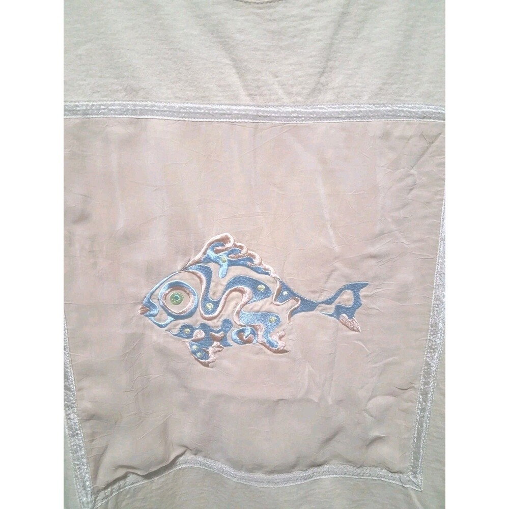 Vintage Johnny Was Fish Embroidered 2 Piece Lounge Pajama Set USA One Sz, S - Picture 7 of 16